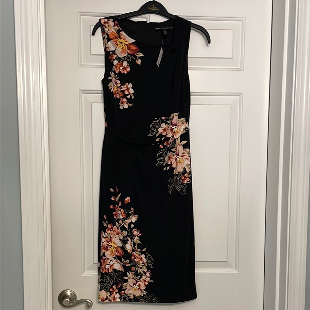 White House Black Market Asymmetrical Black and Orange Cocktail Dress